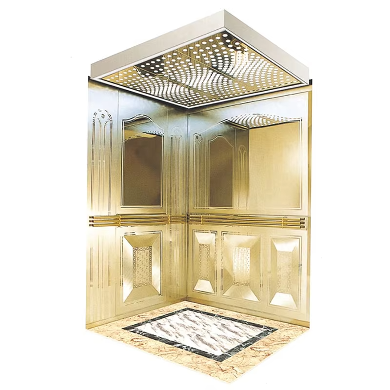 کابین آسانسور تجاری مدرن VTSP131 با کف ضد لغزش کم صدا از جنس استیل ضد زنگ و پنل های LED