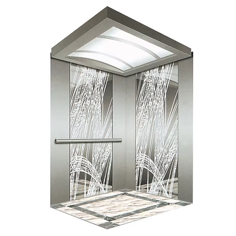 کابین آسانسور تجاری مدرن VTSP131 با کف ضد لغزش کم صدا از جنس استیل ضد زنگ و پنل های LED