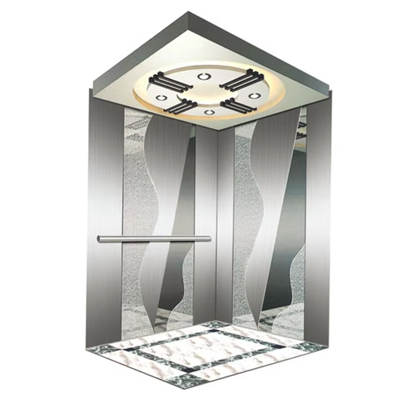 کابین آسانسور تجاری مدرن VTSP131 با کف ضد لغزش کم صدا از جنس استیل ضد زنگ و پنل های LED