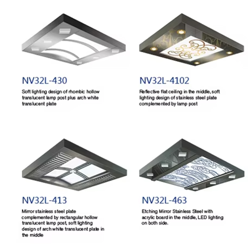 دکوراسیون کابین آسانسور VTSP139 پانل سقف کابین آسانسور LED مدرن طراحی سقف بالابر استیل